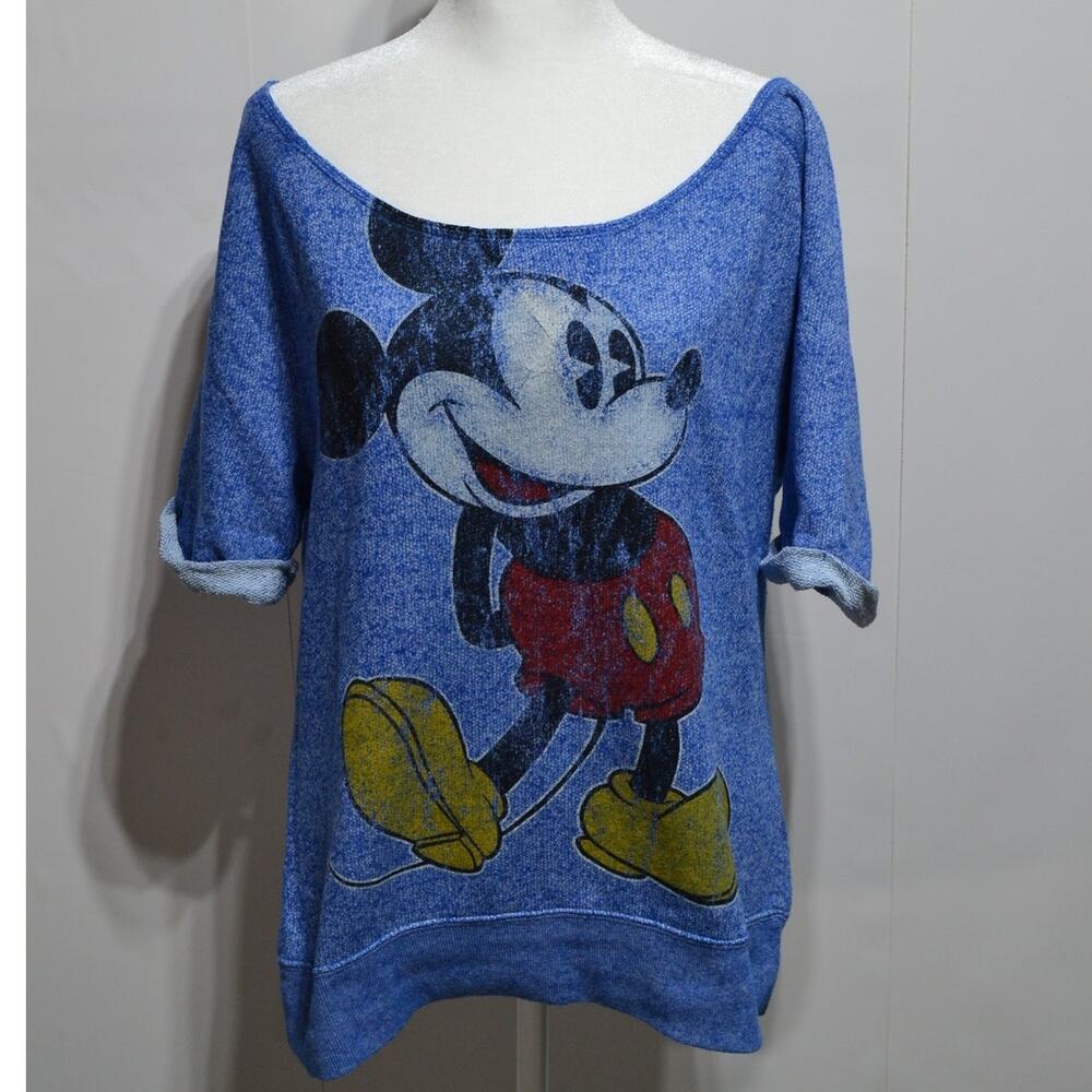 Disney Parks Mickey Mouse Cuffed Lightweight Short Sleeve Sweatshirt Top Large